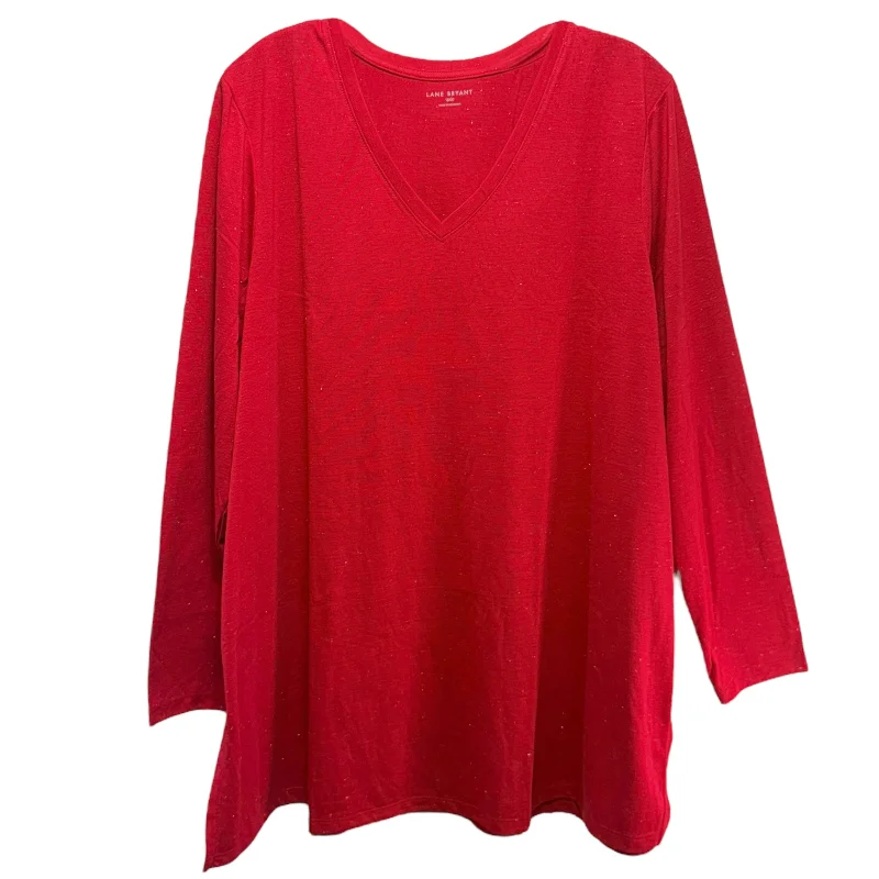 women's tops for those who want to wear pieces that are both comfortable and stylishLong-Sleeve V-Neck Tunic Tee By Lane Bryant In Red, Size: 1X