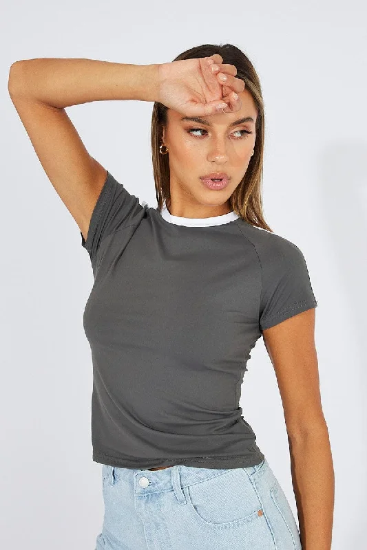 women's tops for those who want to add a pop of color to their outfitsGrey Supersoft Top Short Sleeve Stripe