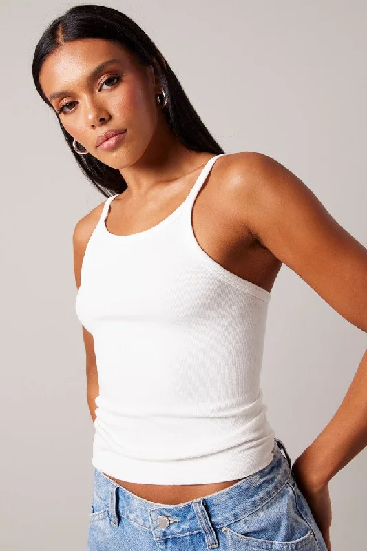 trendy women's topsWhite Singlet Top Seamless Sleeveless Longline