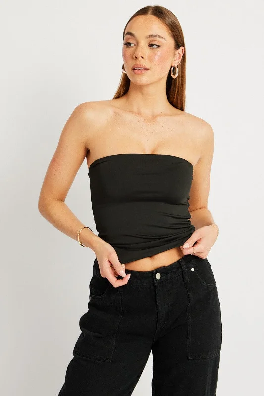 women's tops with built-in brasBlack Bandeau Top