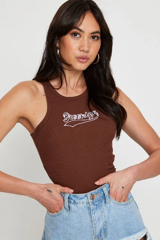 women's tops with bell sleevesBrown Singlet Top