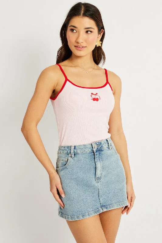 women's tops for fashion-conscious professionalsPink Graphic Singlet Top