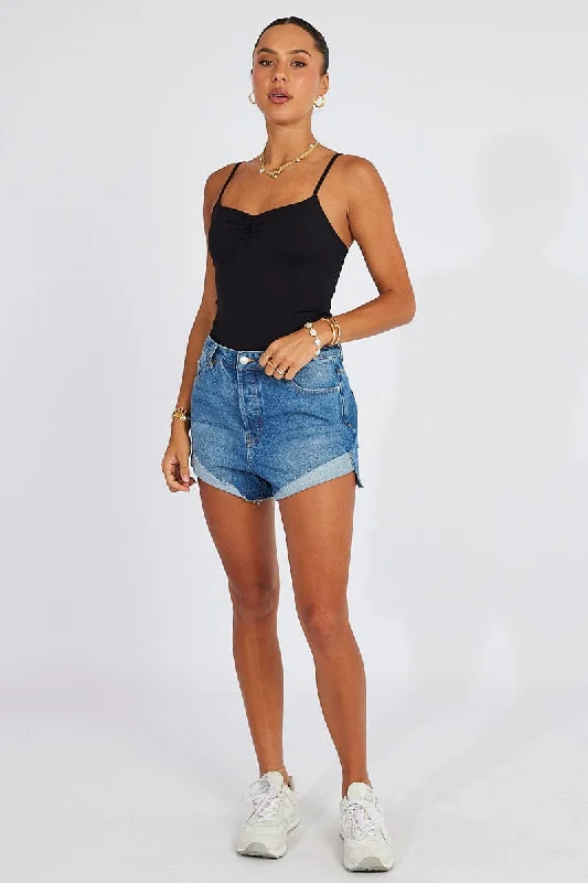 women's tops for those who want to invest in timeless piecesBlack Bodysuit Front Ruched Supersoft