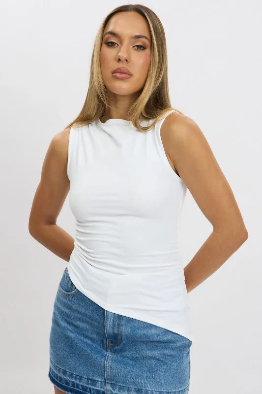 women's tops for those who want to stay updated with the latest fashion trendsWhite Sleeveless Top Asymmetric Hem