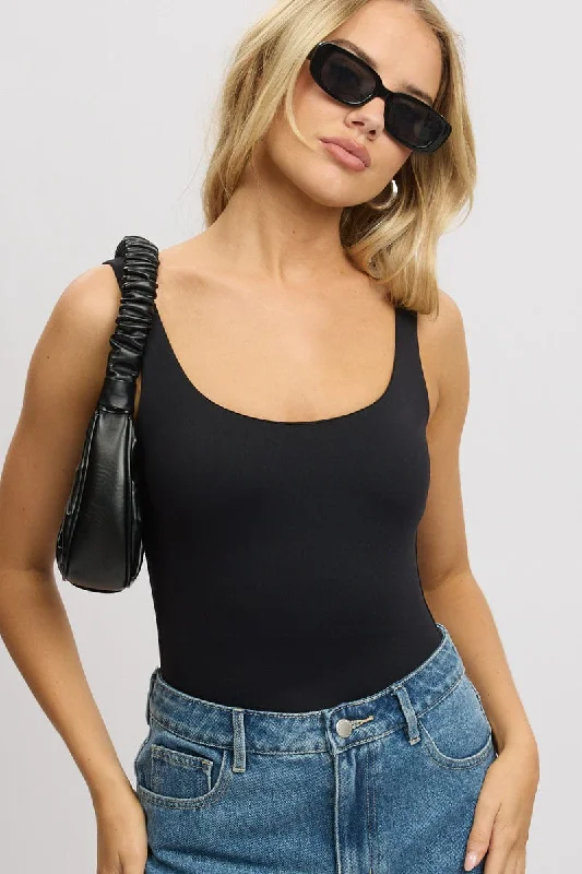 women's tops for those who want to stay on top of the latest fashion trends and wear pieces that are both stylish and on-trendBlack Bodysuit Sleeveless Scoop Neck