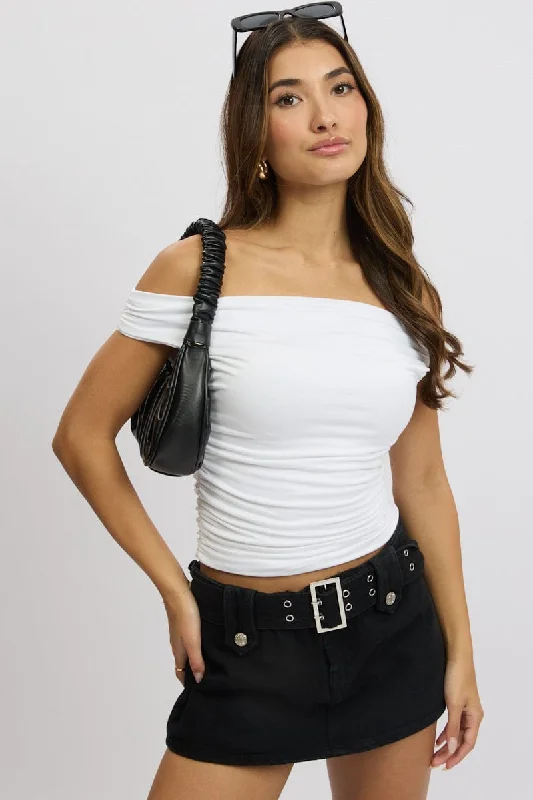 women's tops in solid colorsWhite Off Shoulder Top