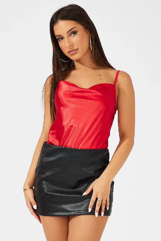 women's tops for those who want to stay on top of the latest fashion trends and wear pieces that are both stylish and on-trendRed Bodysuit Cowl Neck