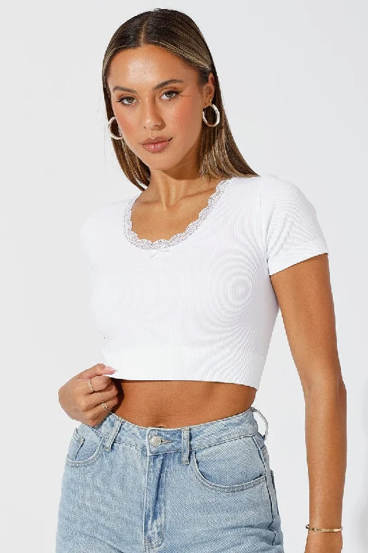 women's tops for cozy nights inWhite Seamless Top Short Sleeve