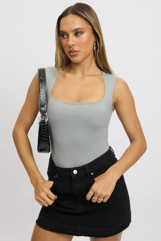 women's tops for fashion-forward individualsGrey Supersoft Bodysuit Scoop Neck