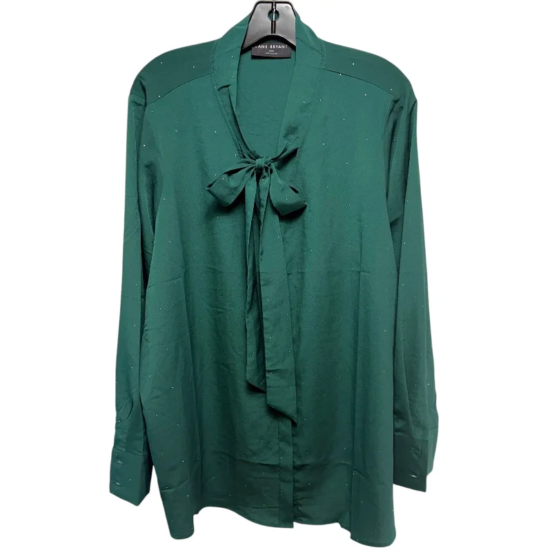 women's tops for those who want to create outfits that are both trendy and timelessDew Drop Tie-Neck Button-Down Blouse By Lane Bryant In Dark Green, Size: 1x