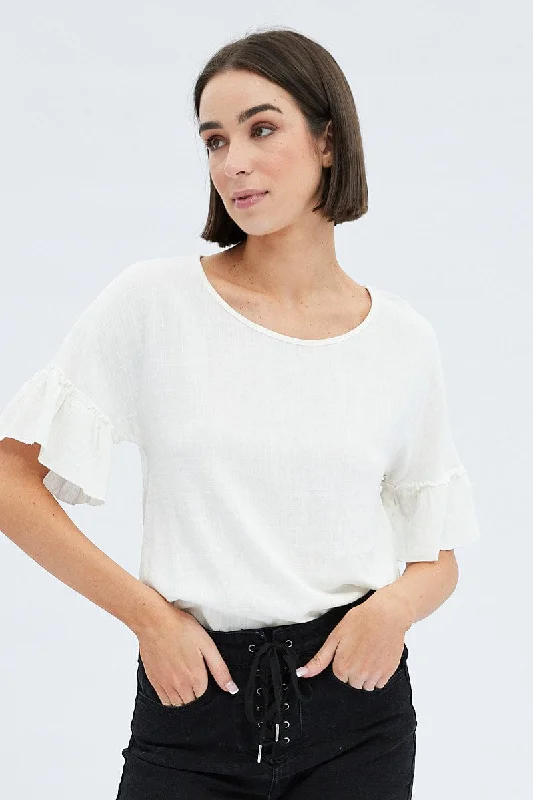 women's tops for evening soireesWhite Peplum Top Short Sleeve