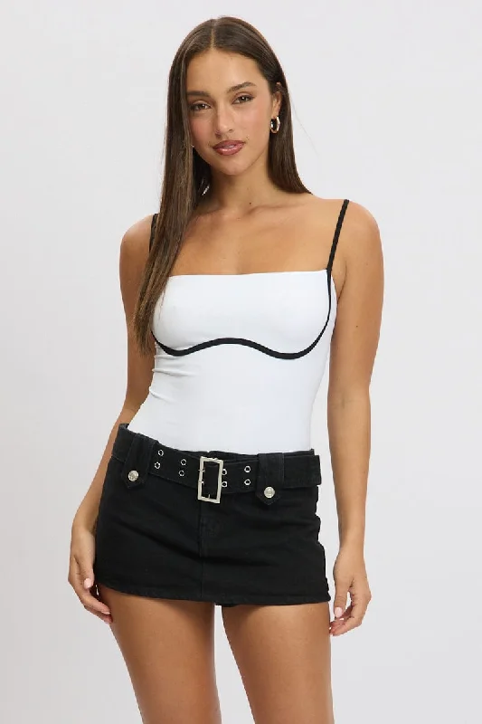 women's tops for those who want to wear versatile pieces that can be dressed up or downWhite Bodysuit Sleeveless Contrast Detail Seamless