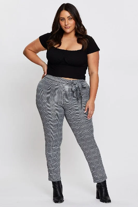 Check Leggings High Rise Waist Tie