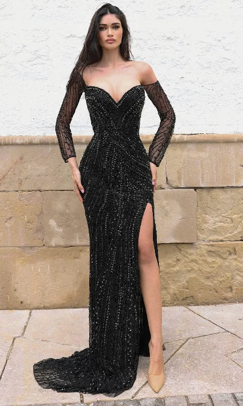 women's velvet dressesChic and Holland HF110290 - Sweetheart Off Shoulder Evening Dress