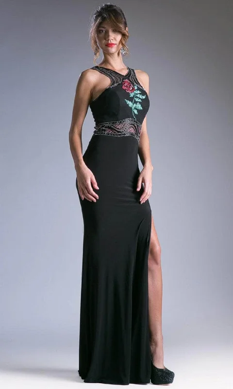 women's pear-shaped body dressesLadivine 71041-1 - Floral Beaded Halter Evening Gown