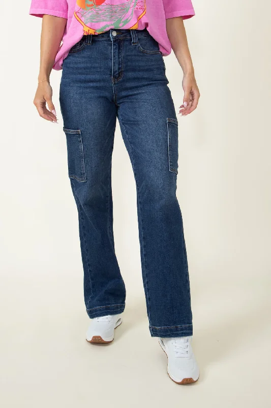 women's denim jeans with cotton blendJudy Blue High Rise Wide Leg Cargo Jeans for Women | 88725-DK