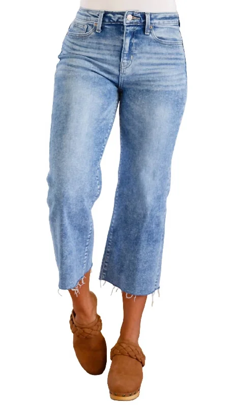 women's denim jeans for a comfortable fitSimple Is The Way Wide Leg Capris In Light Wash