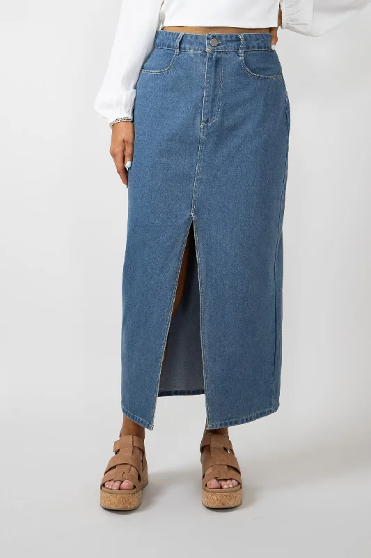 women's high-waisted denim jeansWashed Denim Midi Skirt for Women | HF24F987-LDENIM