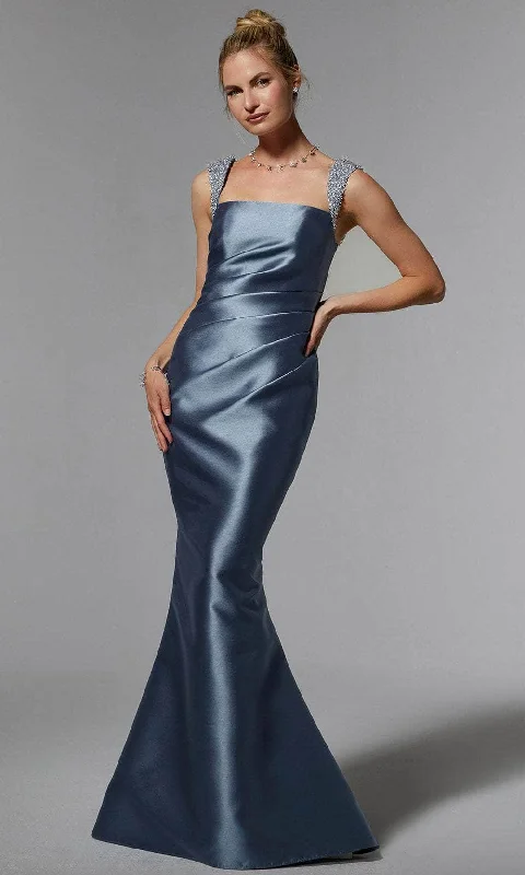 women's high-low dressesMGNY By Mori Lee 72925 - Bejeweled Satin Evening Gown