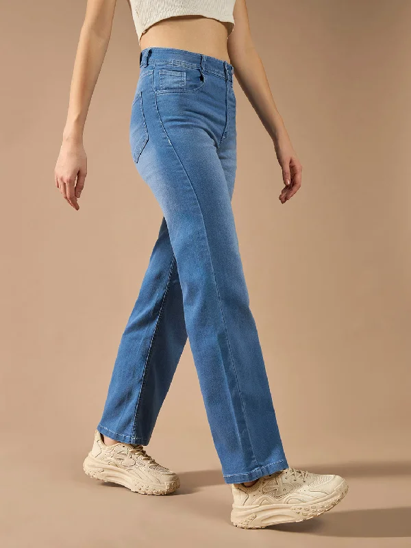 women's denim jeans for casual wearCHASEstretchTM Women's Light Blue Wide-Leg Mid Rise Light Weight Denim Jeans