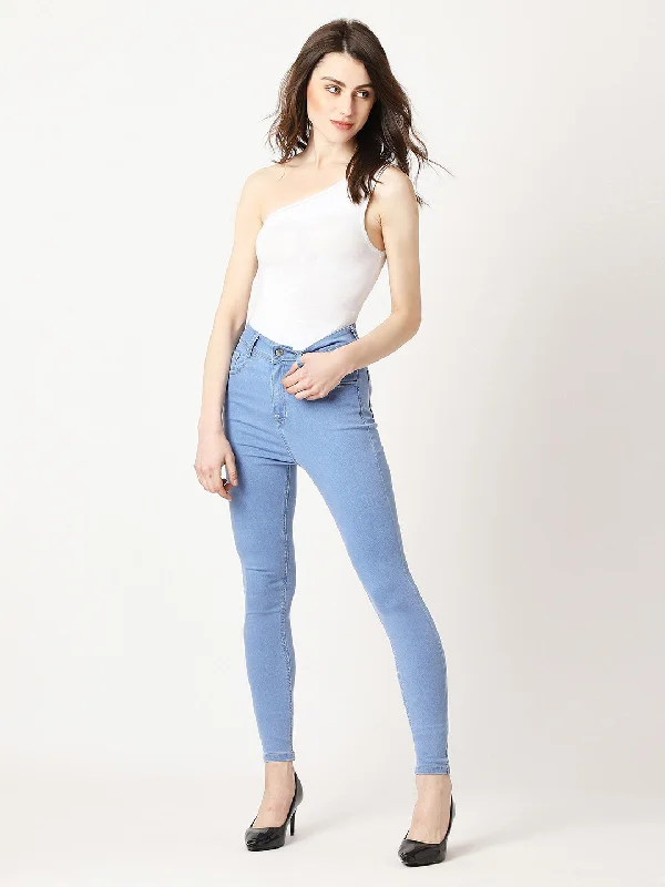 women's denim jeans with cotton blendWomen's Light Blue Skinny High Rise Distressed Denim Jeans