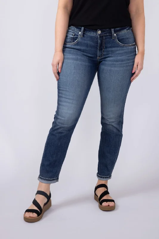 women's acid-washed denim jeansSilver Jeans Boyfriend Mid Rise Slim Leg Jeans for Women | L27170CVS331