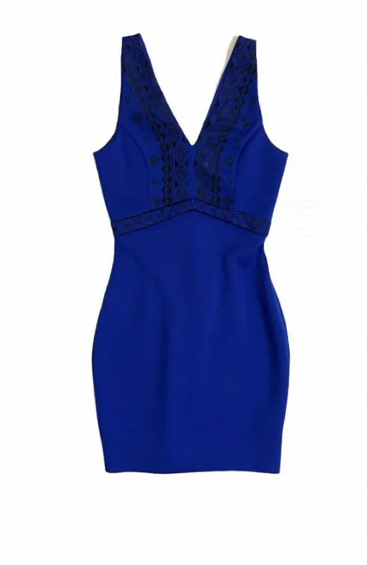 women's eco-friendly dressesWomen's Embroidered V Neck Scuba Knit Mini Sheath Dress In Blue