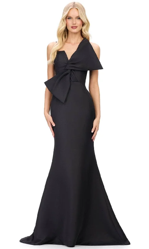 women's spaghetti strap dressesAshley Lauren 11702 - Oversized Bow Mermaid Evening Gown