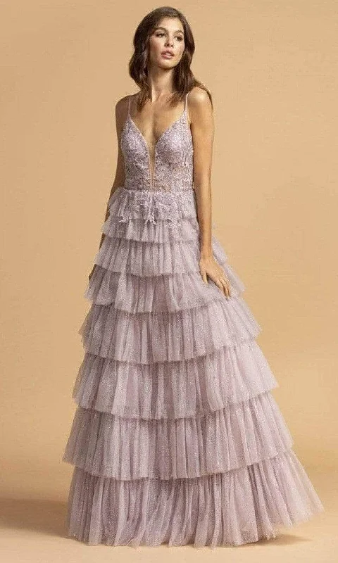 women's versatile dressesAspeed Design - Appliqued Tiered Evening Dress L2254 - 1 pc Blush In Size L Available