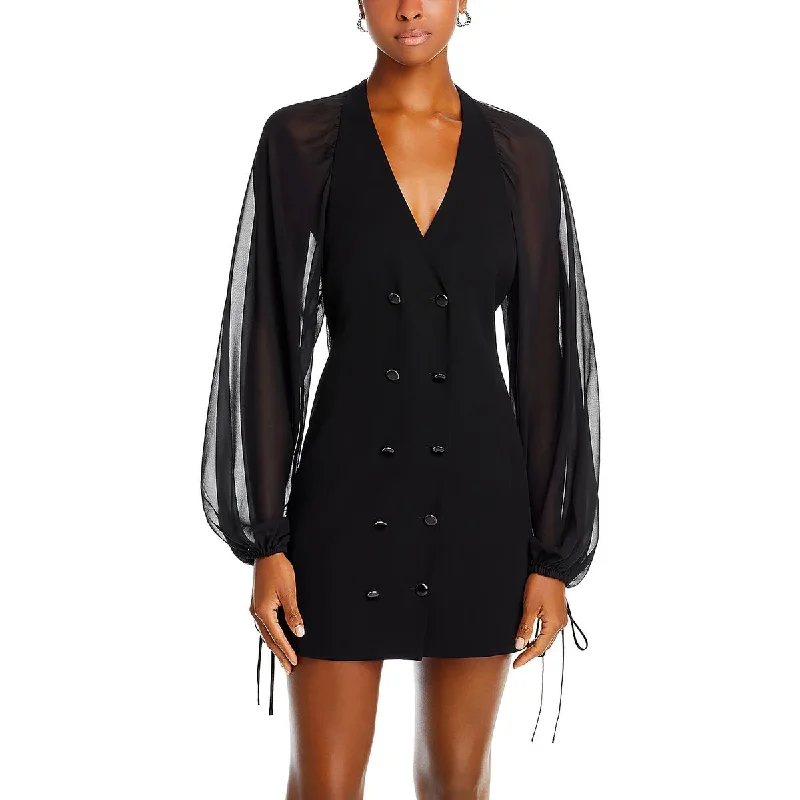 women's everyday dressesWomens Blazer Dress Sheer Sleeves Mini Dress