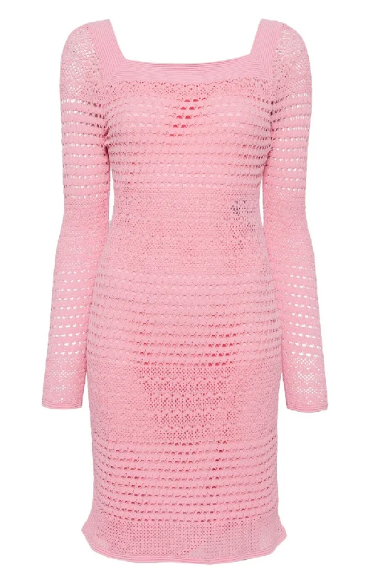 women's ball gown dressesTom Ford Womens Open Knit Square Neck Mini Dress In Pink