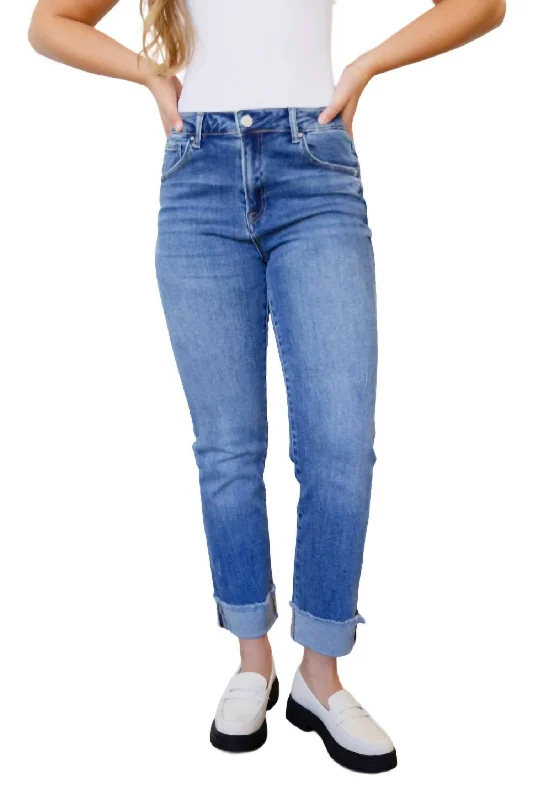 women's denim jeans with distressed back pocketsHigh Rise Cuffed Straight Jeans In Medium Wash