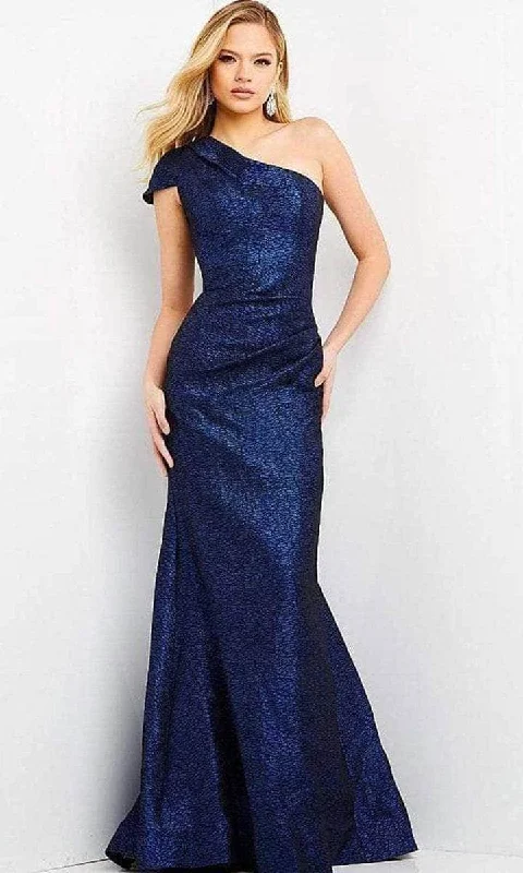 women's casual dressesJovani - 06751SC Asymmetric One Shoulder Cap Sleeve Evening Dress - 1 pc Cobalt in Size 8 Available