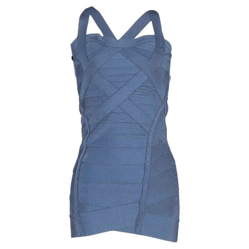 women's handmade dressesHerve Leger Cutout Mini Bandage Dress in Blue Rayon