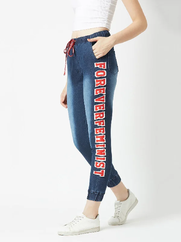 women's denim jeans for a night outWomen's Navy Blue Regular Fit Mid Rise Clean Look Regular Length Stretchable Denim Jogger