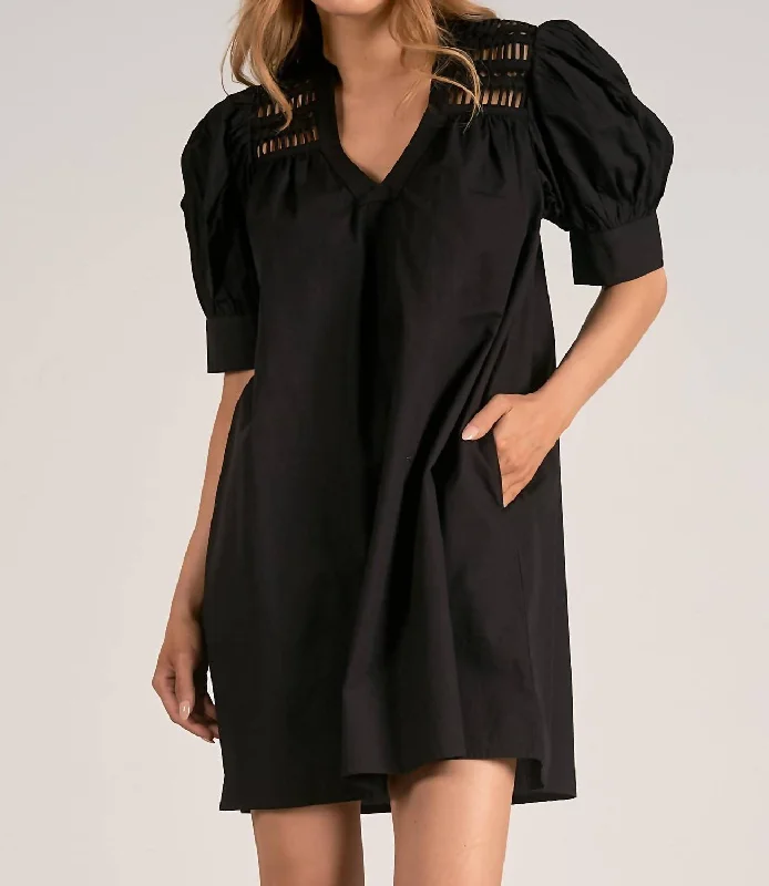 women's lace dressesPuff Sleeve Mini Dress In Black