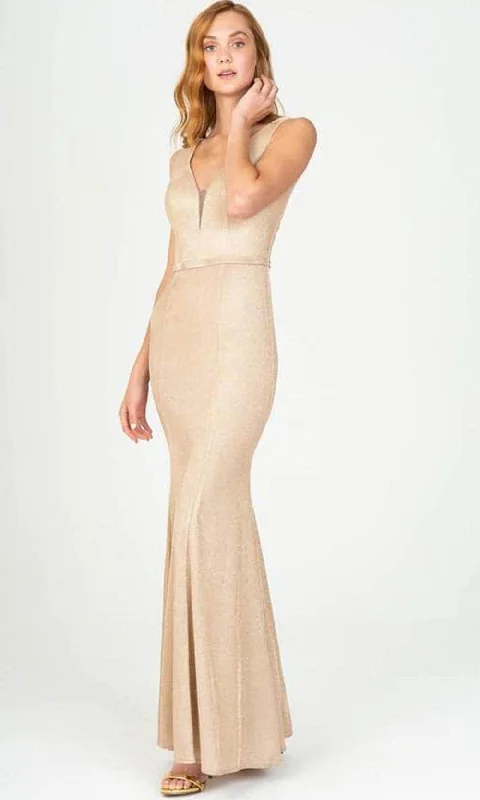 women's bespoke dressesEureka Fashion 8987 - Shimmer Jersey Sleeveless Evening Gown