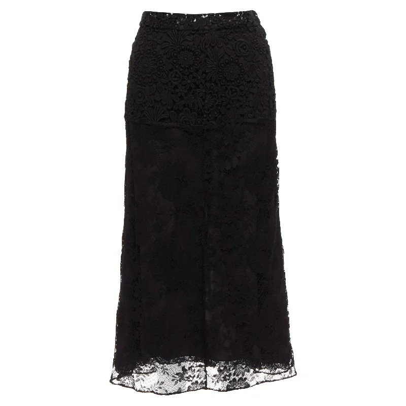 women's lightweight linen skirts for warm weatherPrada silk mixed lace panelled midi skirt