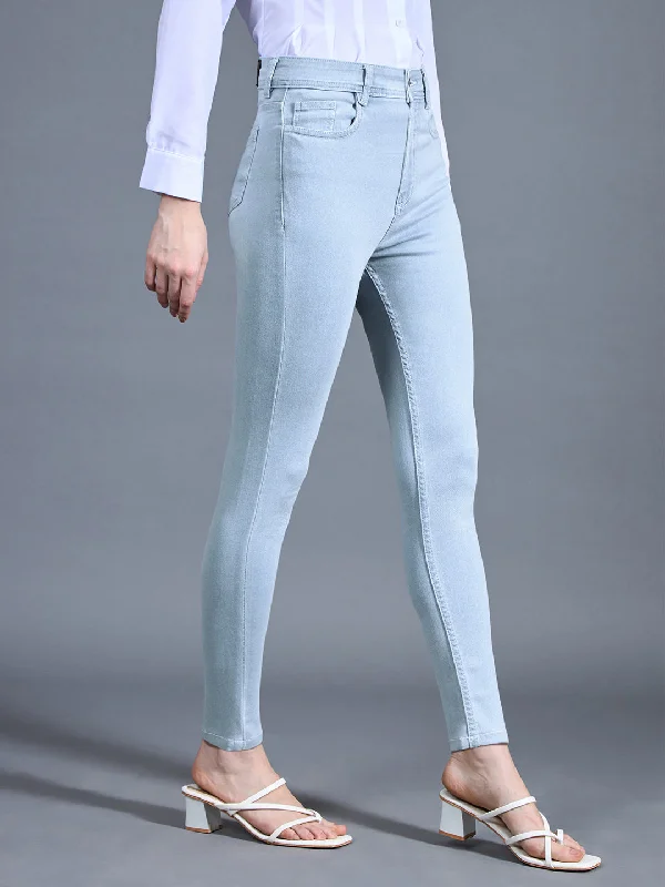 women's denim jeans for a day at the beachWomen's Light Blue Skinny High-Rise Distressed Cropped Denim Jeans