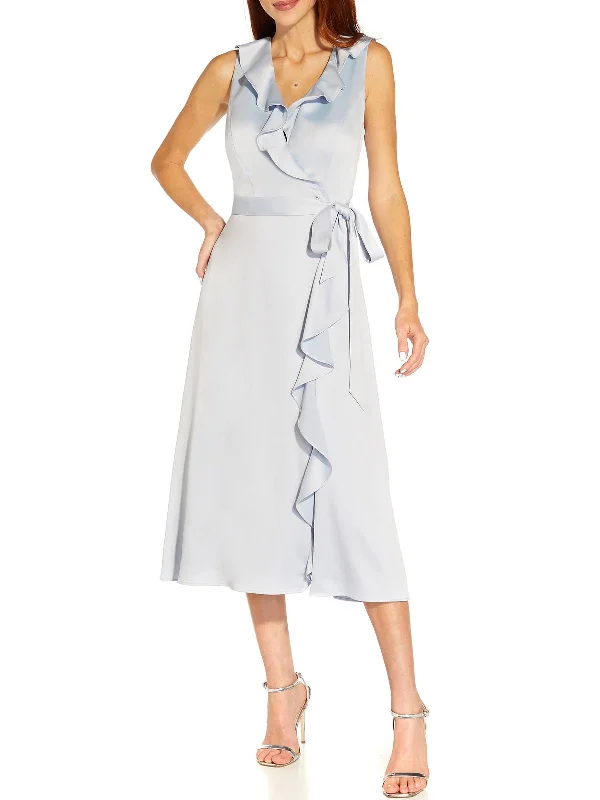 women's glam dressesWomens Satin Midi Wrap Dress