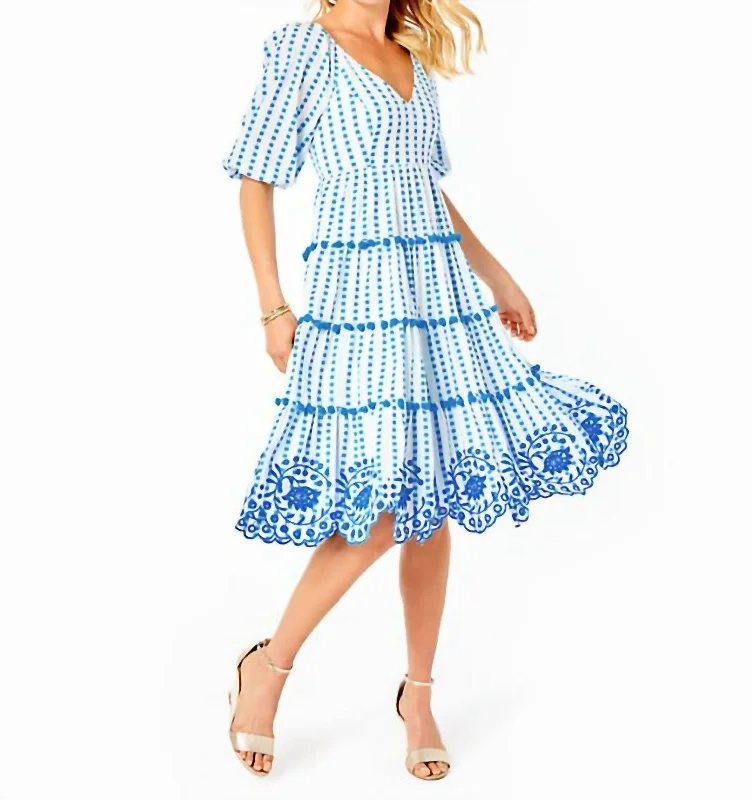 women's empire waist dressesSidney Midi Dress in Gingham Stripe Jacquard