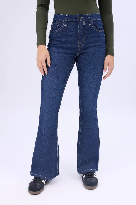 women's denim jeans with geometric patternsHigh Rise Flare Jeans