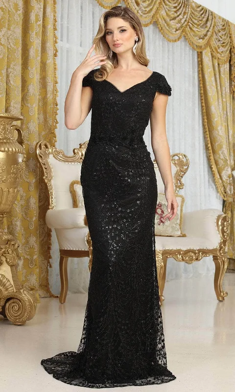 women's chiffon dressesMay Queen MQ2062 - V-Neck Cap Sleeve Evening Dress