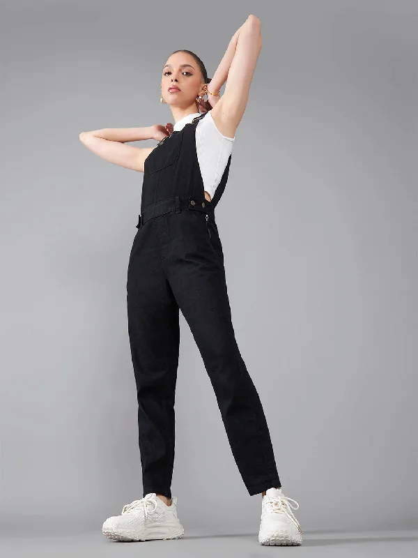 women's denim jeans with button-fly closureWomen's Black High Rise Clean Look Regular Stretchable Skinny Denim Dungaree