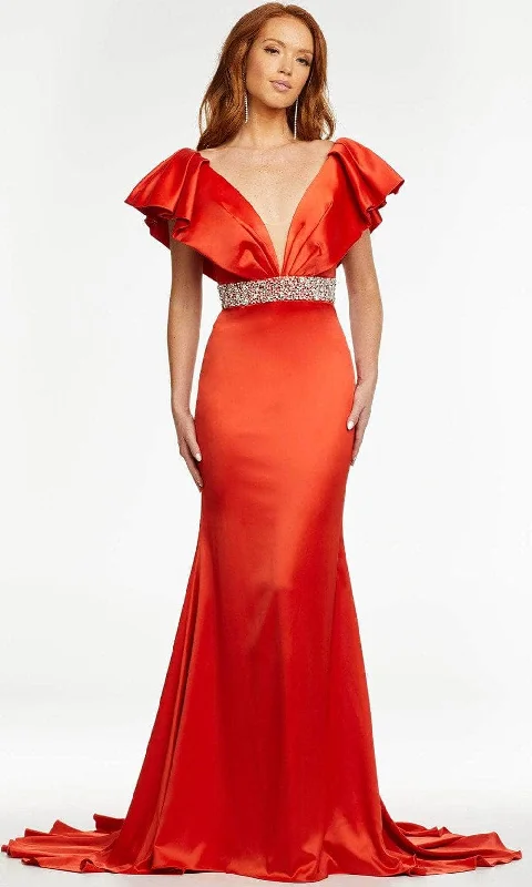 women's custom dressesAshley Lauren - 11130 Plunging Neck Trumpet Evening Gown