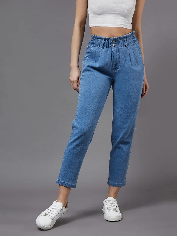 women's ankle-length denim jeansWomen's Blue Tapered Fit High Rise Stretchable Denim Jeans