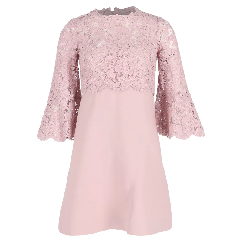 women's machine-washable dressesValentino Lace Mini Dress in Pink Cotton