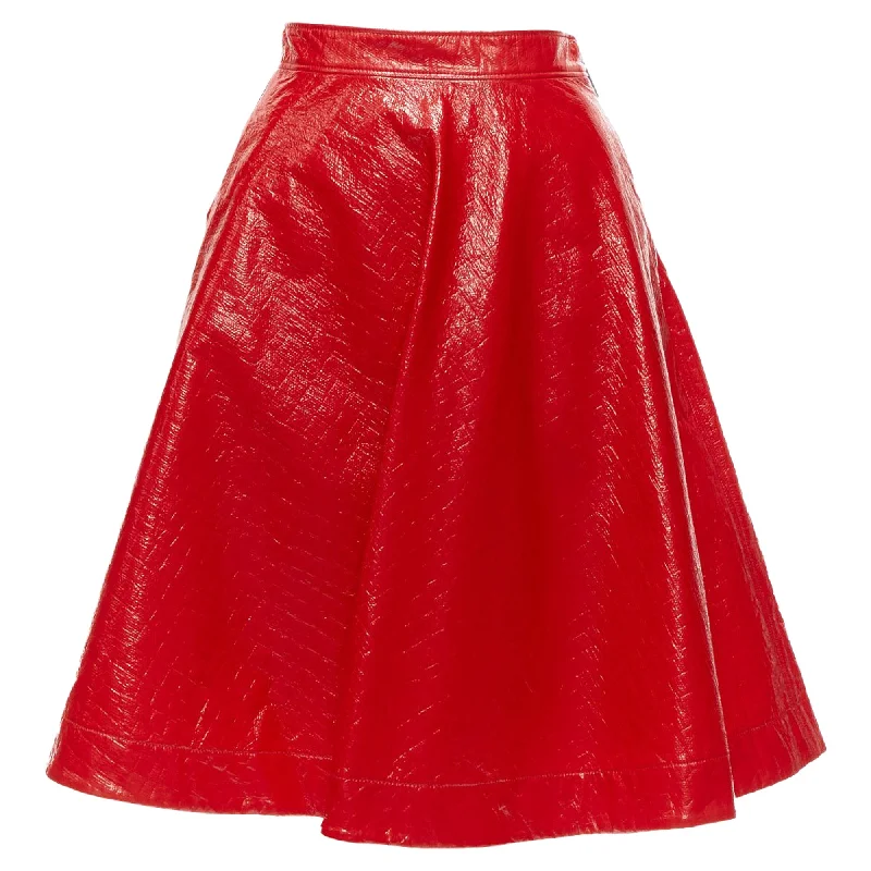 women's travel-friendly cocktail skirtsMSGM faux patent high shine crinkled A-line skirt