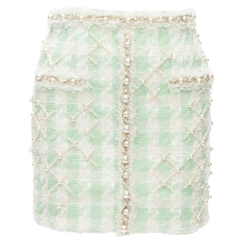 women's satin skirtsBalmain tweed pearl embellished preppy mini skirt