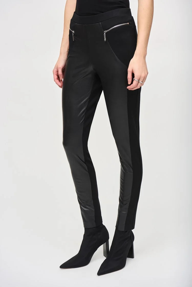 Joseph Ribkoff Black Heavy Knit And Leatherette Leggings